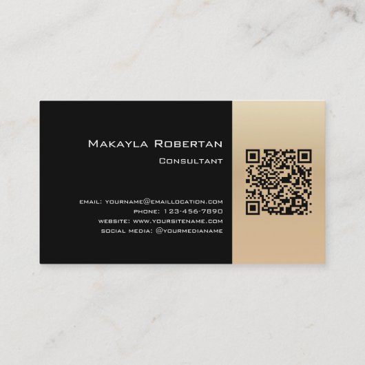 Modern Elegant Goud Monogram QR Code Visitekaartje (Achterkant)