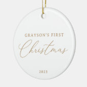 Modern Elegant Goud Script Baby's Eerste Kerstmis Keramisch Ornament (Links)
