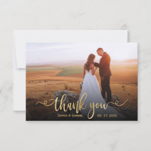 Modern Elegant Goud Script Foto Overlay Bruiloft Bedankkaart