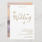 Modern Elegant Goud Script Hart Foto Bruiloft Kaart (Voorkant / Achterkant)