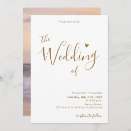 Modern Elegant Goud Script Hart Foto Bruiloft Kaart