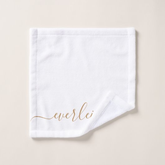 Modern Elegant Goud Script Naam Wit Bad Handdoek (Wasdoekje)