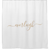 Modern Elegant Goud Script Naam Wit Douchegordijn (Voorkant)