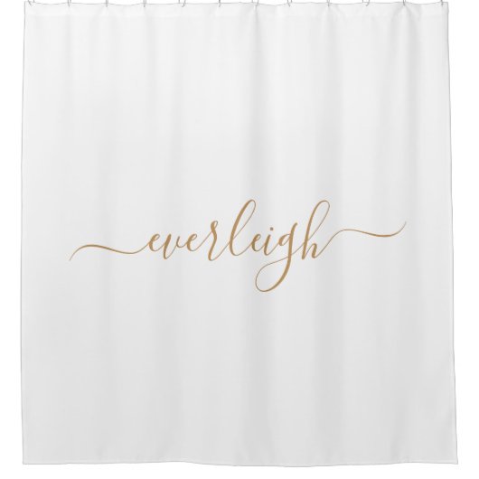 Modern Elegant Goud Script Naam Wit Douchegordijn (Voorkant)