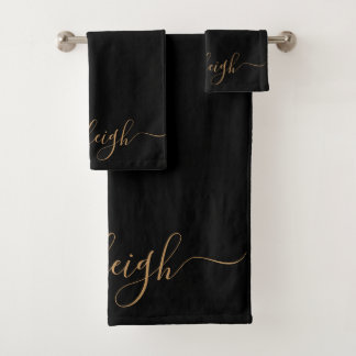 Modern Elegant Goud Script Naam Zwart Bad Handdoek