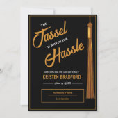 Modern Elegant Goud Tassel Zwart Afstuderen Aankondiging (Voorkant)