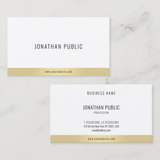 Modern Elegant Goud Wit Eenvoudig Professioneel Visitekaartje (Voorkant / Achterkant)