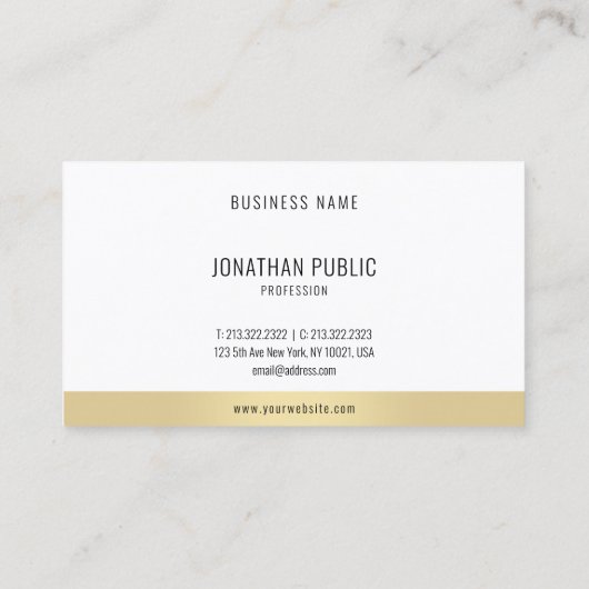 Modern Elegant Goud Wit Eenvoudig Professioneel Visitekaartje (Achterkant)