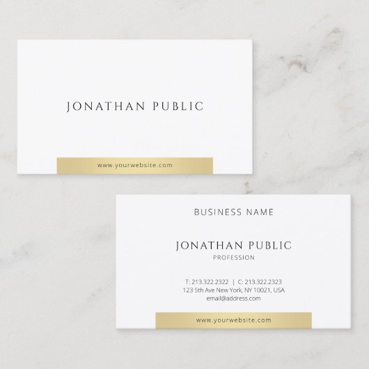 Modern Elegant Goud Wit Eenvoudig Professioneel Visitekaartje (Voorkant / Achterkant)