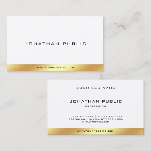 Modern Elegant Goud Wit Eenvoudige Trendy Sjabloon Visitekaartje (Voorkant / Achterkant)