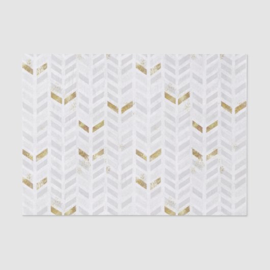 Modern Elegant Goud Wit Grijs Geschilderd Chevron Tissuepapier (Voorkant)