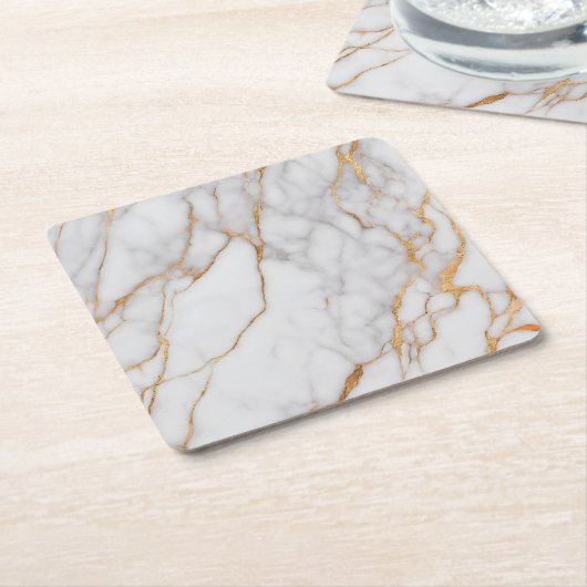 Modern Elegant Goud Wit Marmer Kartonnen Onderzetters (Schuin)