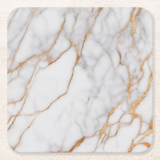 Modern Elegant Goud Wit Marmer Kartonnen Onderzetters (Voorkant)