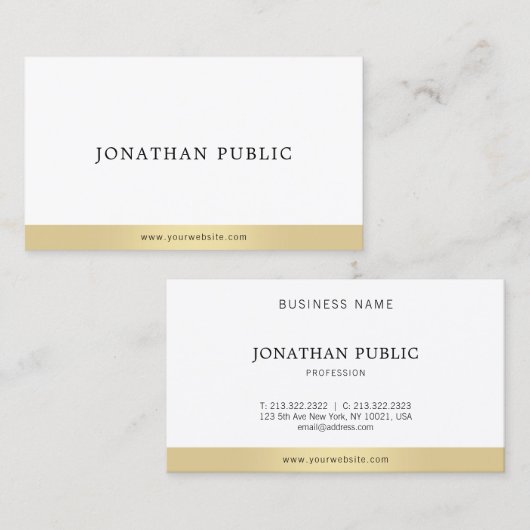 Modern Elegant Goud Wit Professioneel Eenvoudig Visitekaartje (Voorkant / Achterkant)