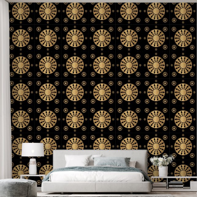 Modern Elegant Goud Zwart Patroon Behang (Slaapkamer)