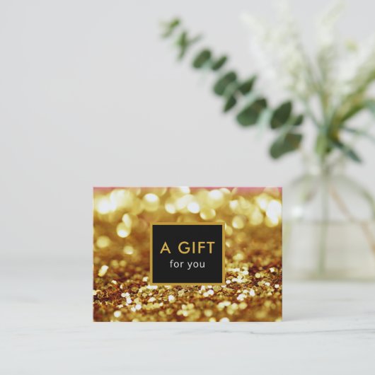 Modern Elegant Gouden Glitter Cadeaubon Kortingskaartje (Staand voorkant)