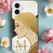 Modern Elegant Gouden Glitter Zwart Monogram Case-Mate iPhone Case