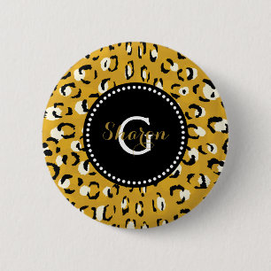 Modern elegant gouden het patroonmonogram van de ronde button 5,7 cm