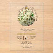 Modern Elegant Gouden Kerst Doodle Ornament Acryl Uitnodigingen (Voorkant)