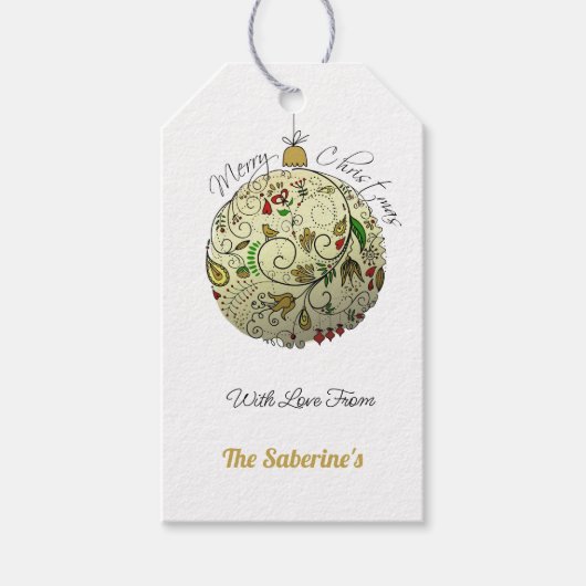Modern Elegant Gouden Kerst Doodle Ornament Cadeaulabel (Voorkant)