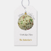 Modern Elegant Gouden Kerst Doodle Ornament Cadeaulabel (Achterkant)