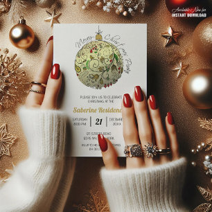 Modern Elegant Gouden Kerst Doodle Ornament Kaart