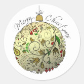 Modern Elegant Gouden Kerst Doodle Ornament Ronde Sticker (Voorkant)