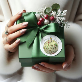 Modern Elegant Gouden Kerst Doodle Ornament Ronde Sticker