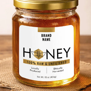 Modern Elegant Gouden Ruwe Honing Pot Product Labe Vierkante Sticker