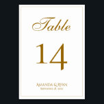 Modern Elegant Gouden Script Bruiloft Kaart<br><div class="desc">Modern Elegant Script Trouwtafel nummer. De kaart is modern en elegant met een dunne rand en een script in gouden kleur. Pas elke kaart afzonderlijk aan voor elk tabelnummer en zet deze apart in uw winkelwagen. Personaliseer alle tekst op de tafel kaart.</div>