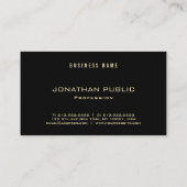 Modern Elegant Gouden Tekst Zwart Sjabloon Luxe Visitekaartje (Achterkant)