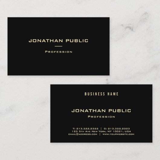 Modern Elegant Gouden Tekst Zwart Sjabloon Top Tre Visitekaartje (Voorkant / Achterkant)