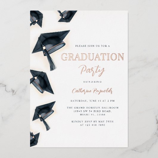 Modern Elegant Graduation Party Folie Uitnodiging (Voorkant)