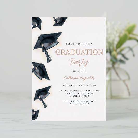 Modern Elegant Graduation Party Folie Uitnodiging (Staand Voorkant)