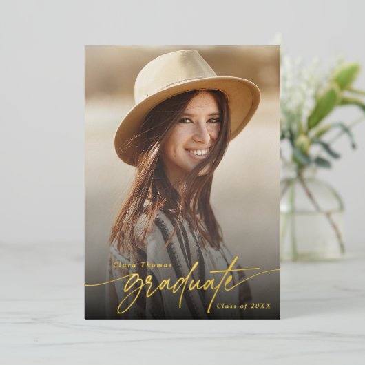 Modern Elegant Graduation Party Foto Folie Uitnodiging (Staand Voorkant)