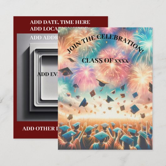 Modern Elegant Graduation Party Kaart (Voorkant / Achterkant)