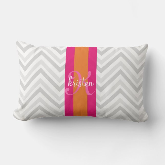 Modern Elegant Gray Pink Chevron Aangepast Kussen (Voorkant)