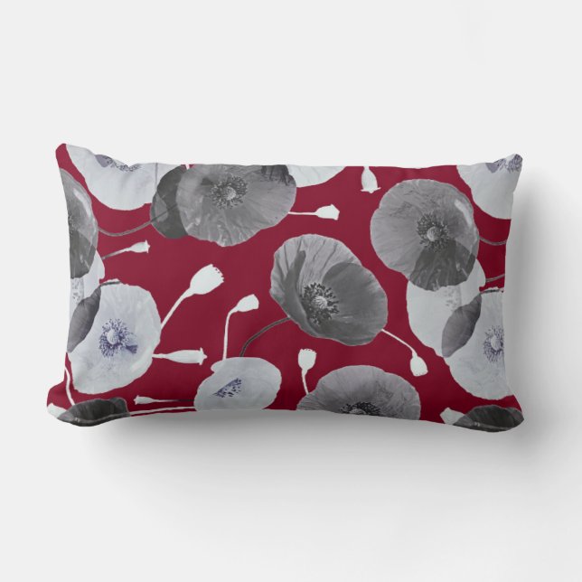 Modern Elegant Gray Poppy Flowers Burgundy Kussen (Voorkant)