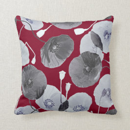 Modern Elegant Gray Poppy Flowers Burgundy Kussen