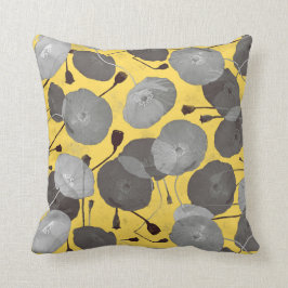 Modern Elegant Gray Poppy Flowers Mustard Yellow Kussen