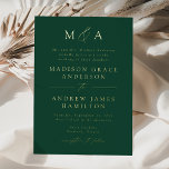 Modern Elegant Green and Gold Monogram Wedding Folie Uitnodiging<br><div class="desc">Minimalistische,  moderne huwelijksuitnodiging met je monogram initialen en trouwgegevens,  weergegeven in gouden folie met calligrafische scriptaccenten. De groene achtergrond kan in een kleur van uw keus worden veranderd. Ontworpen om te coördineren met ons Modern Elegance bruiloft collectie.</div>
