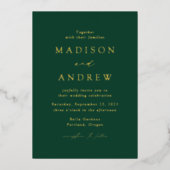 Modern Elegant Green and Gold Wedding Folie Uitnodiging (Voorkant)