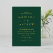 Modern Elegant Green and Gold Wedding Folie Uitnodiging (Staand Voorkant)