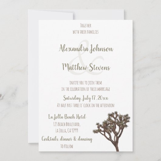 Modern Elegant Green Brown Joshua Tree Wedding Kaart (Voorkant)