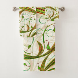 Modern Elegant Green Brown Swirls Pattern Bad Handdoek