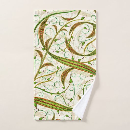 Modern Elegant Green Brown Swirls Pattern Bad Handdoek (Handdoek)