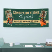 Modern Elegant Green Gold Photo Collage Afstuderen Spandoek (Beurs)