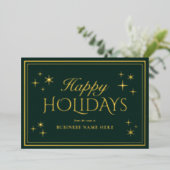 Modern Elegant Green Happy Holidays Business Folie Feestdagenkaart (Staand Voorkant)