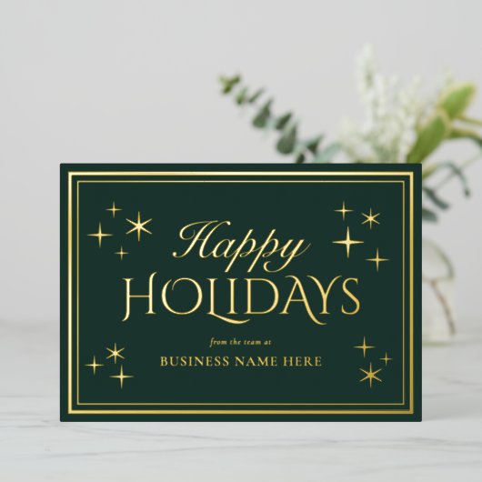 Modern Elegant Green Happy Holidays Business Folie Feestdagenkaart (Staand Voorkant)
