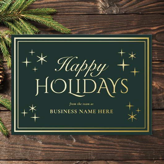 Modern Elegant Green Happy Holidays Business Folie Feestdagenkaart